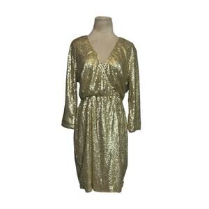Club London gold sequins 3/4 sleeves party dress size 18